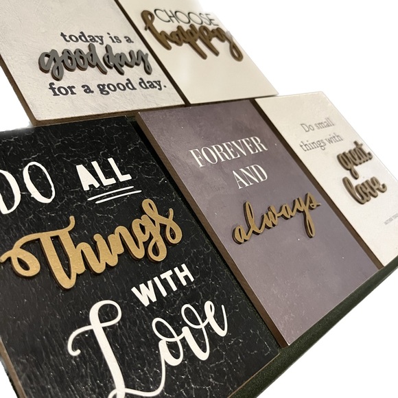 Set of Five Gray and Gold Wooden Plaques - Picture 2 of 2